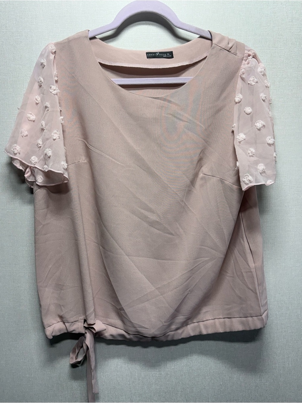 Emily Rose Blush Pink Short-Sleeve Tie-Hem Blouse